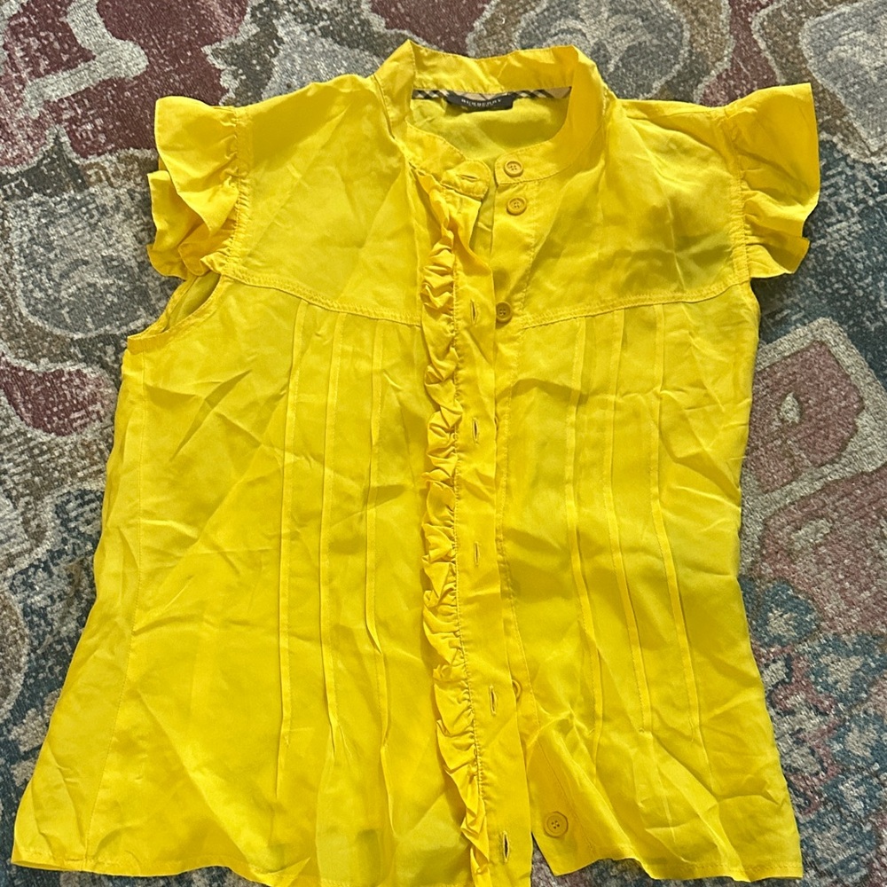 Burberry Bright Yellow Ruffled Silk Blouse